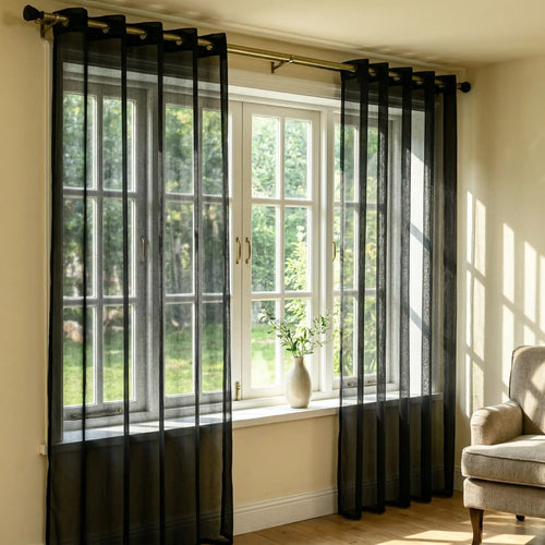 Custom Linen Texture Solid Sheer Curtains