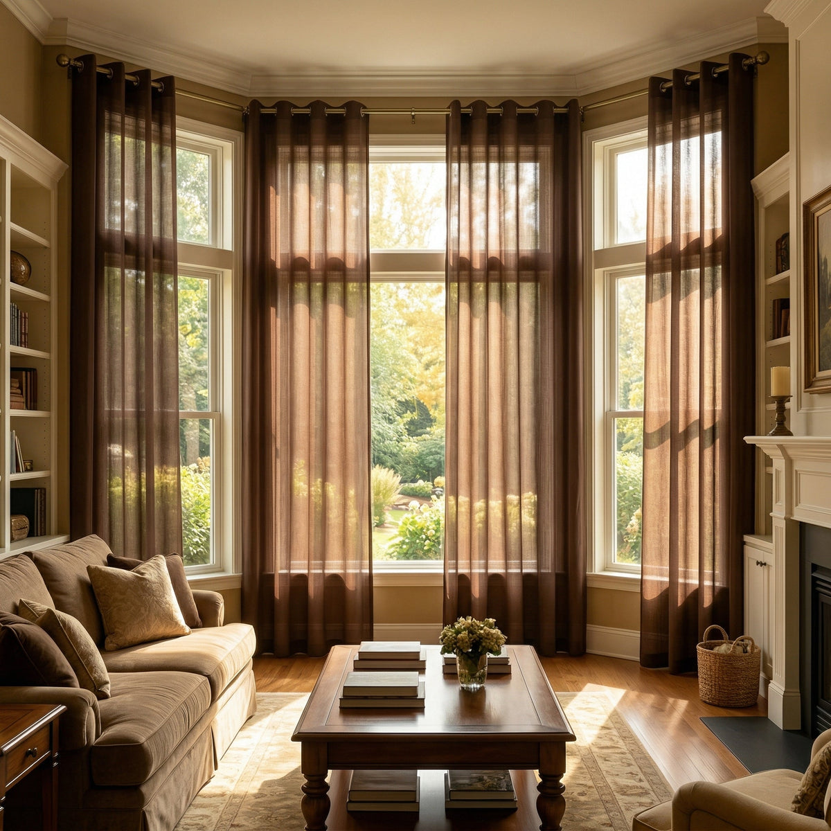 Custom Linen Texture Solid Sheer Curtains