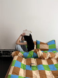Dopamine Checker Queen Duvet Cover Set With Pillowcases & Fitted Sheet