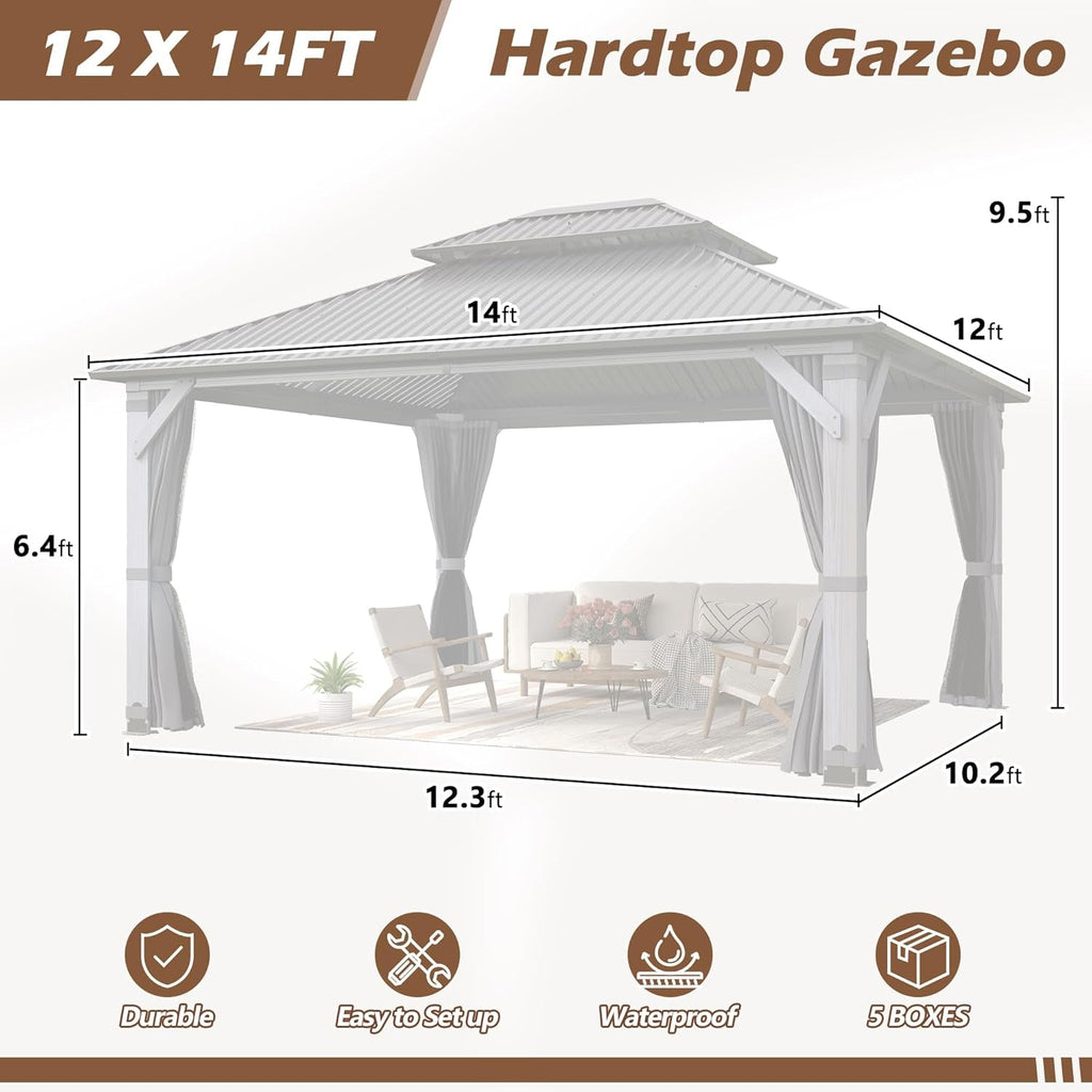 12x14 Ft Weatherproof Durable Gazebo With Curtains