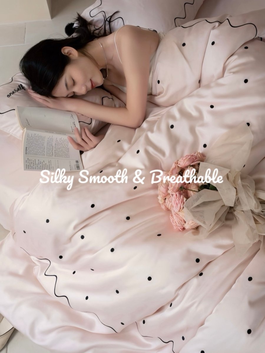 Elegant Retro Polka Dot Silky Tencel Lyocell Queen Size Duvet Cover Set