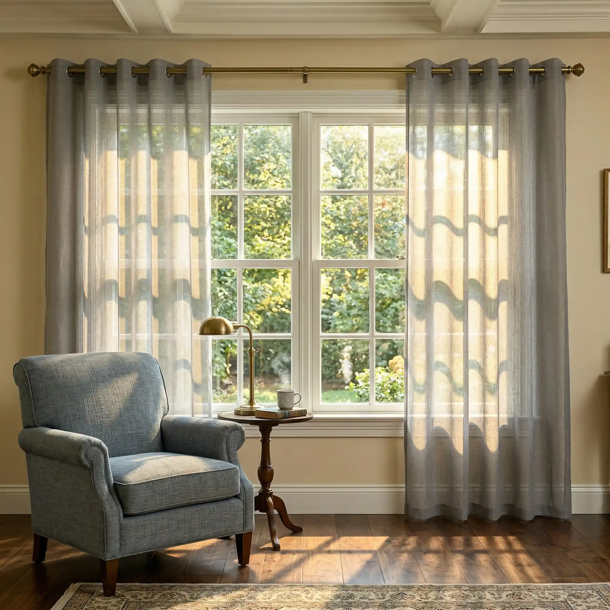 Custom Linen Texture Solid Sheer Curtains