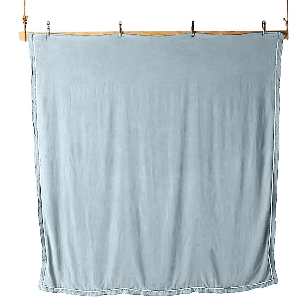 Embroidered Edge Sky Blue 100% Pure Linen | Linen Cotton Mix | 3 Piece Duvet Cover Set | 4 Piece Sheet Set | Handmade | Pre-washed | Soft