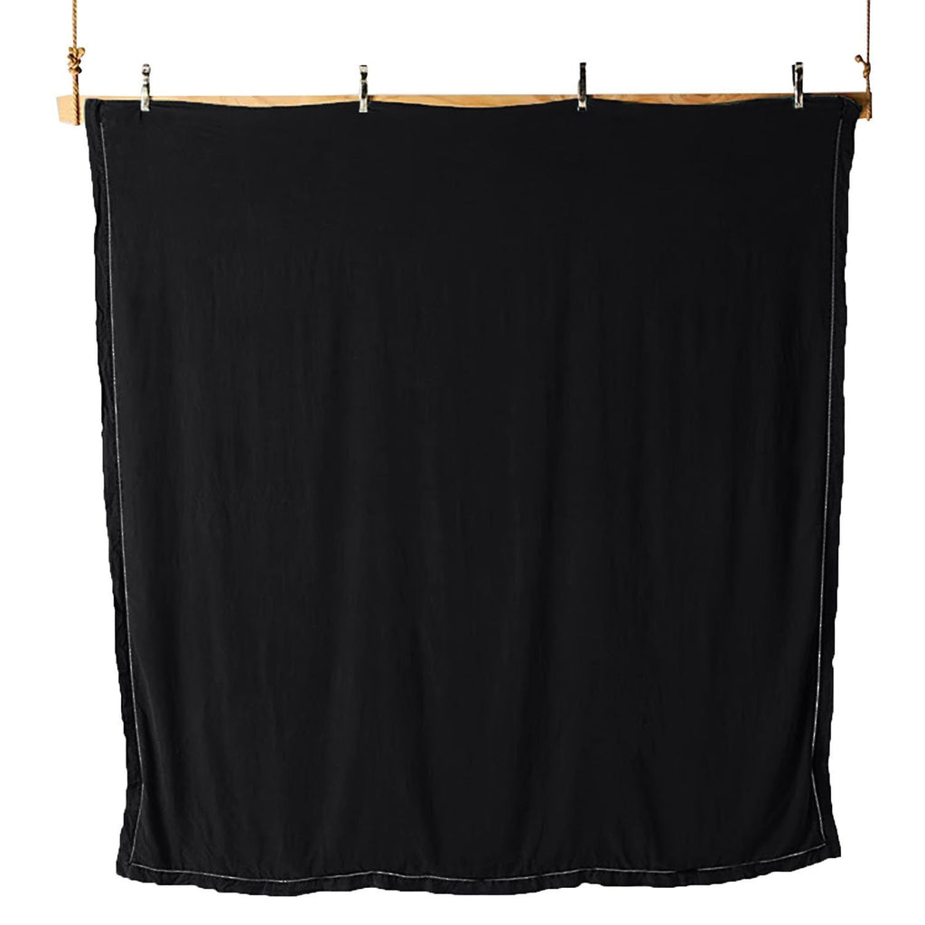 Embroidered Edge Pure Black 100% Pure Linen | Linen Cotton Mix | 3 Piece Duvet Cover Set | 4 Piece Sheet Set | Handmade | Pre-washed | Soft