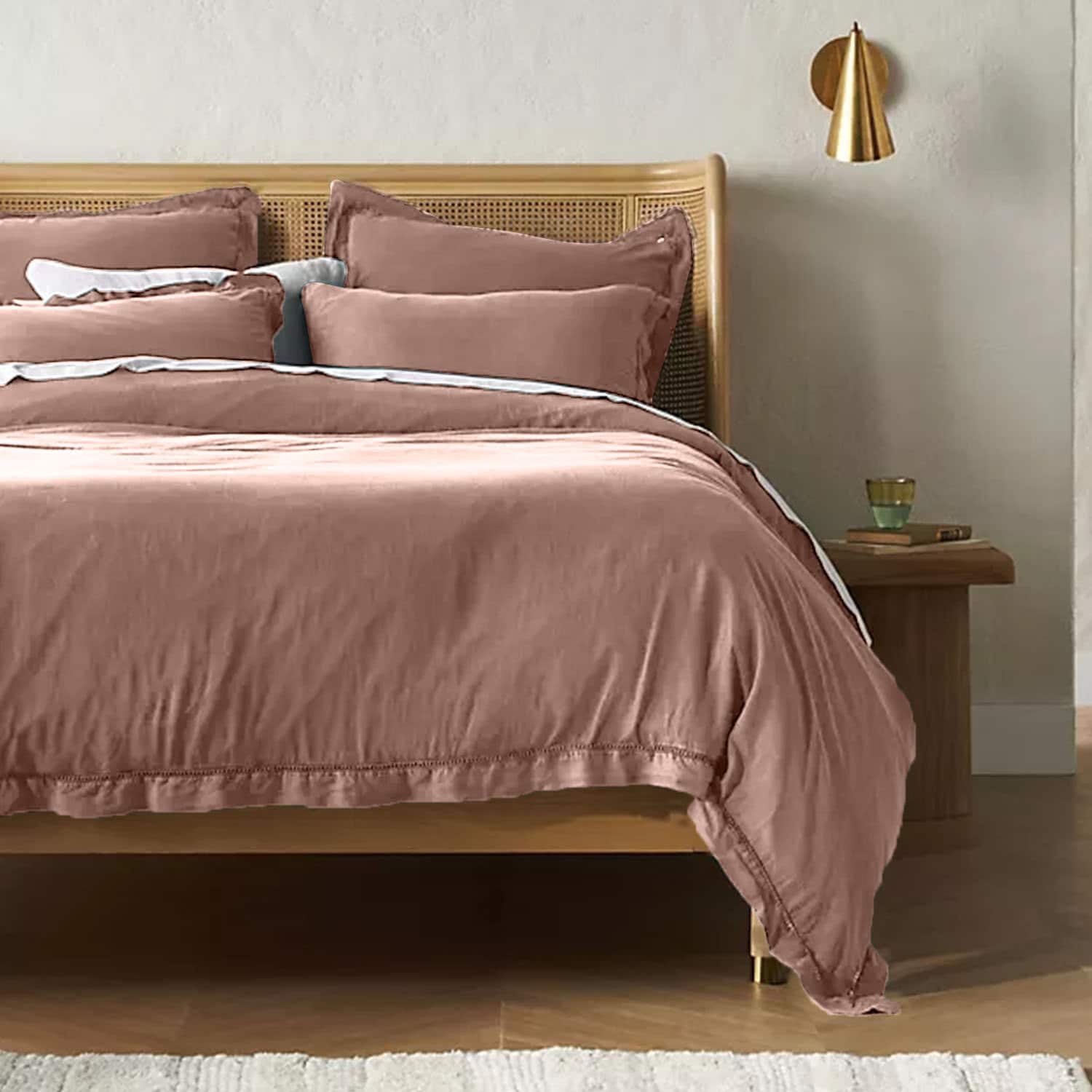 Embroidered Edge Clay 100% Pure Linen | Linen Cotton Mix | 3 Piece Duvet Cover Set | 4 Piece Sheet Set | Handmade | Pre-washed | Soft