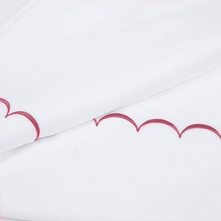 White with Bubblegum Pink - Cotton Sateen, Pure Linen, Linen Cotton Mix | 3 Piece Embroidered Edge Duvet Cover Set | Handmade | Pre-washed