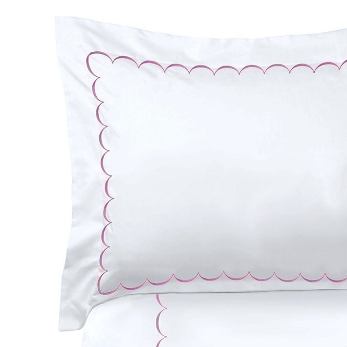 White with Bubblegum Pink - Cotton Sateen, Pure Linen, Linen Cotton Mix | 3 Piece Embroidered Edge Duvet Cover Set | Handmade | Pre-washed