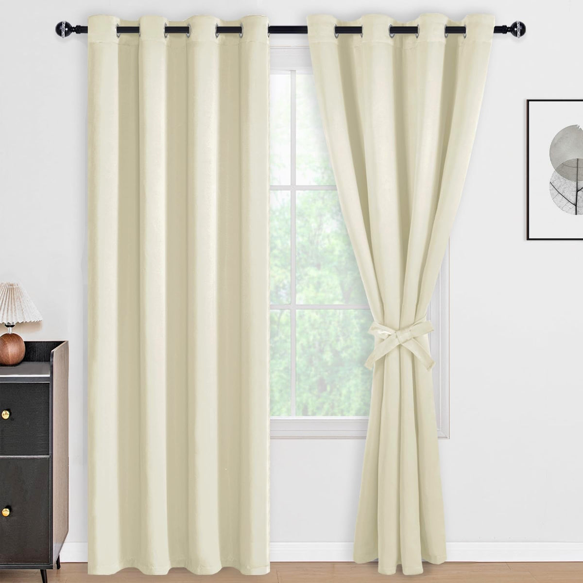 DWCN 100% Blackout Curtains with Tiebacks, Set of 2 Panels