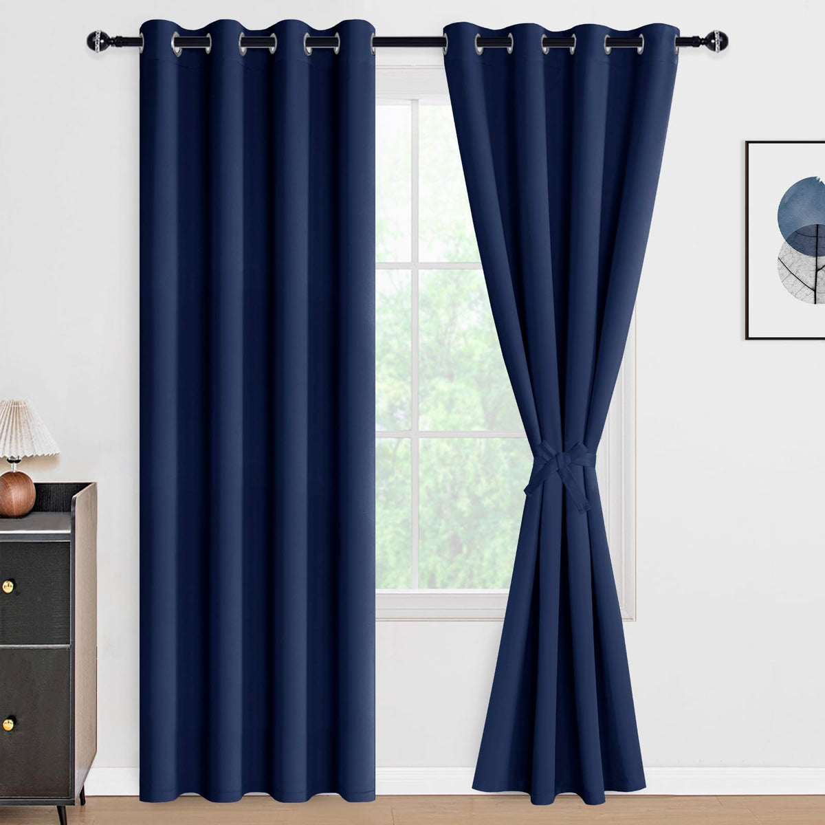 DWCN 100% Blackout Curtains with Tiebacks, Set of 2 Panels