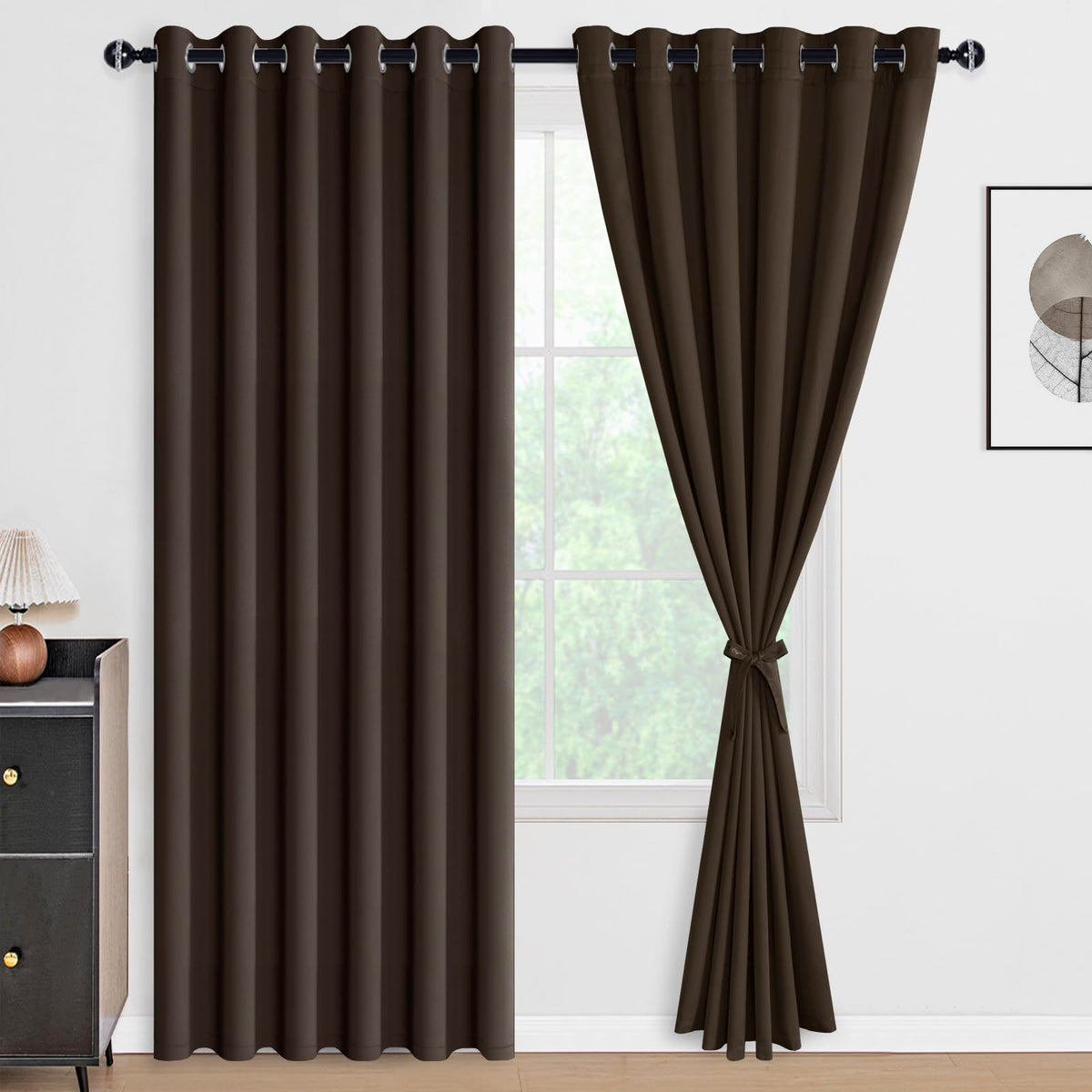 DWCN 100% Blackout Curtains with Tiebacks, Set of 2 Panels