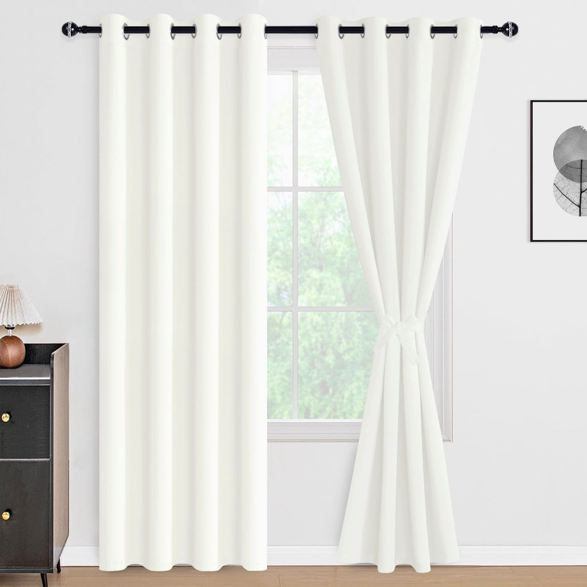 DWCN 100% Blackout Curtains with Tiebacks, Set of 2 Panels