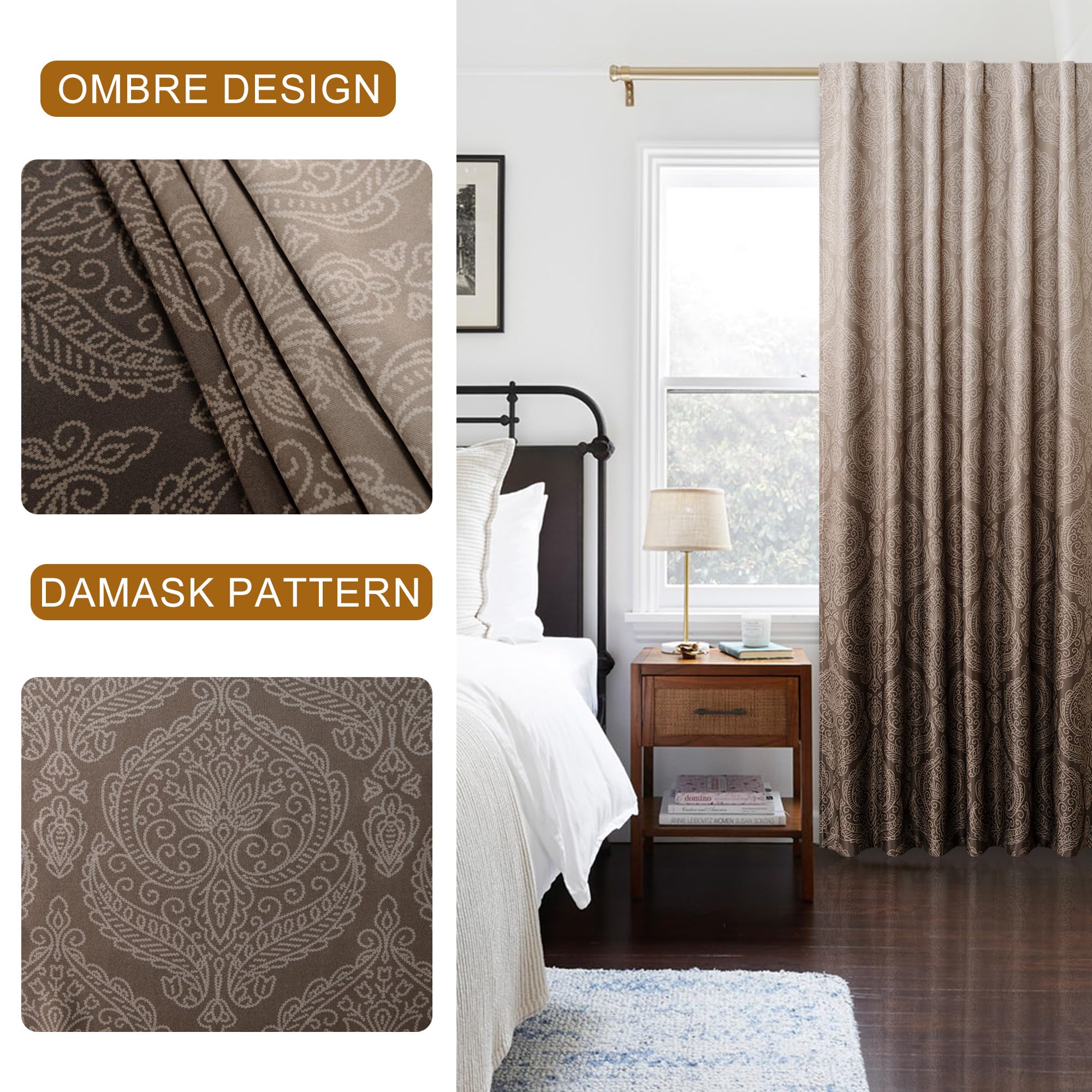 DWCN Ombre Blackout Curtains with Tiebacks, Set of 2 Panels