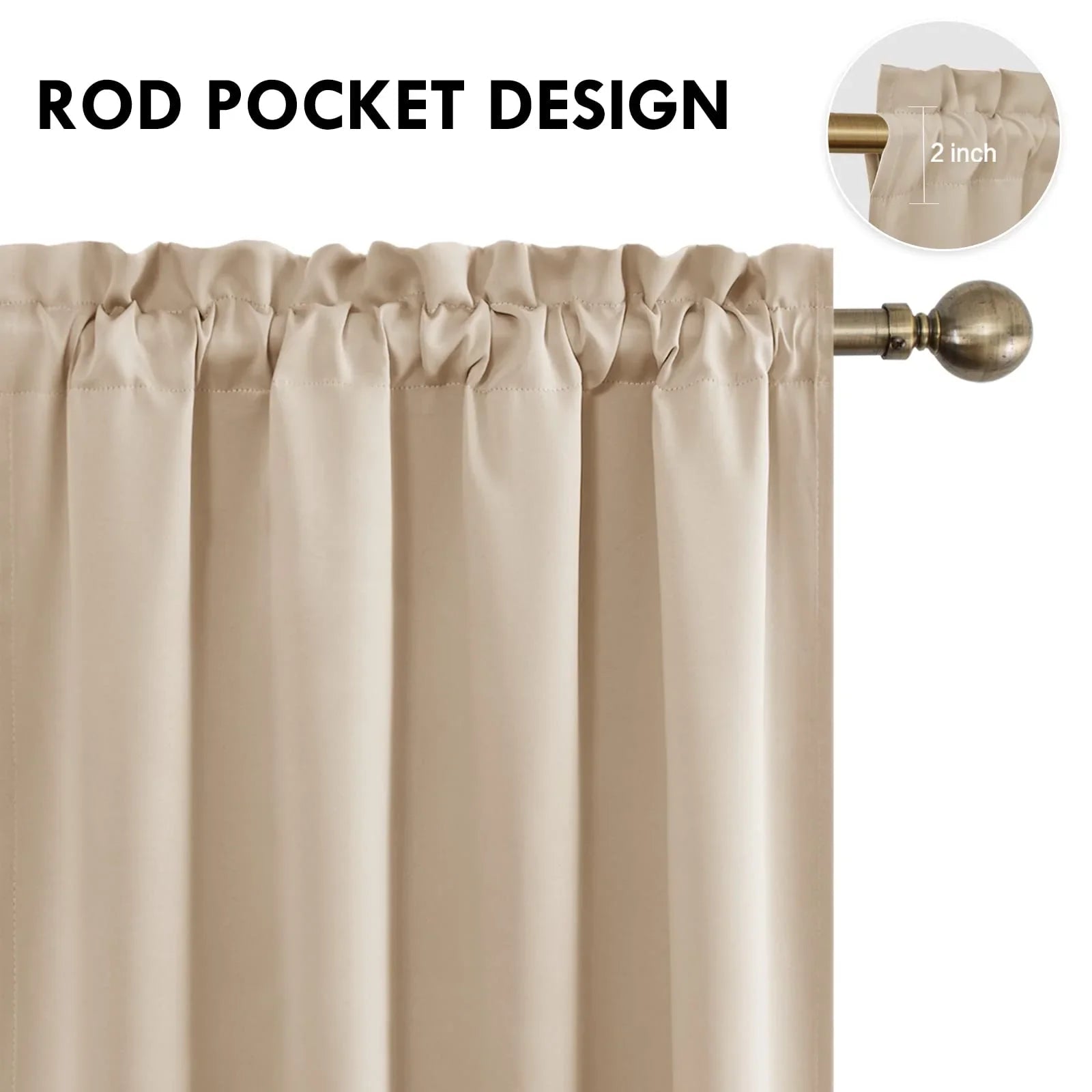 DWCN Rod Pocket Blackout Curtains, Set of 2 Panels