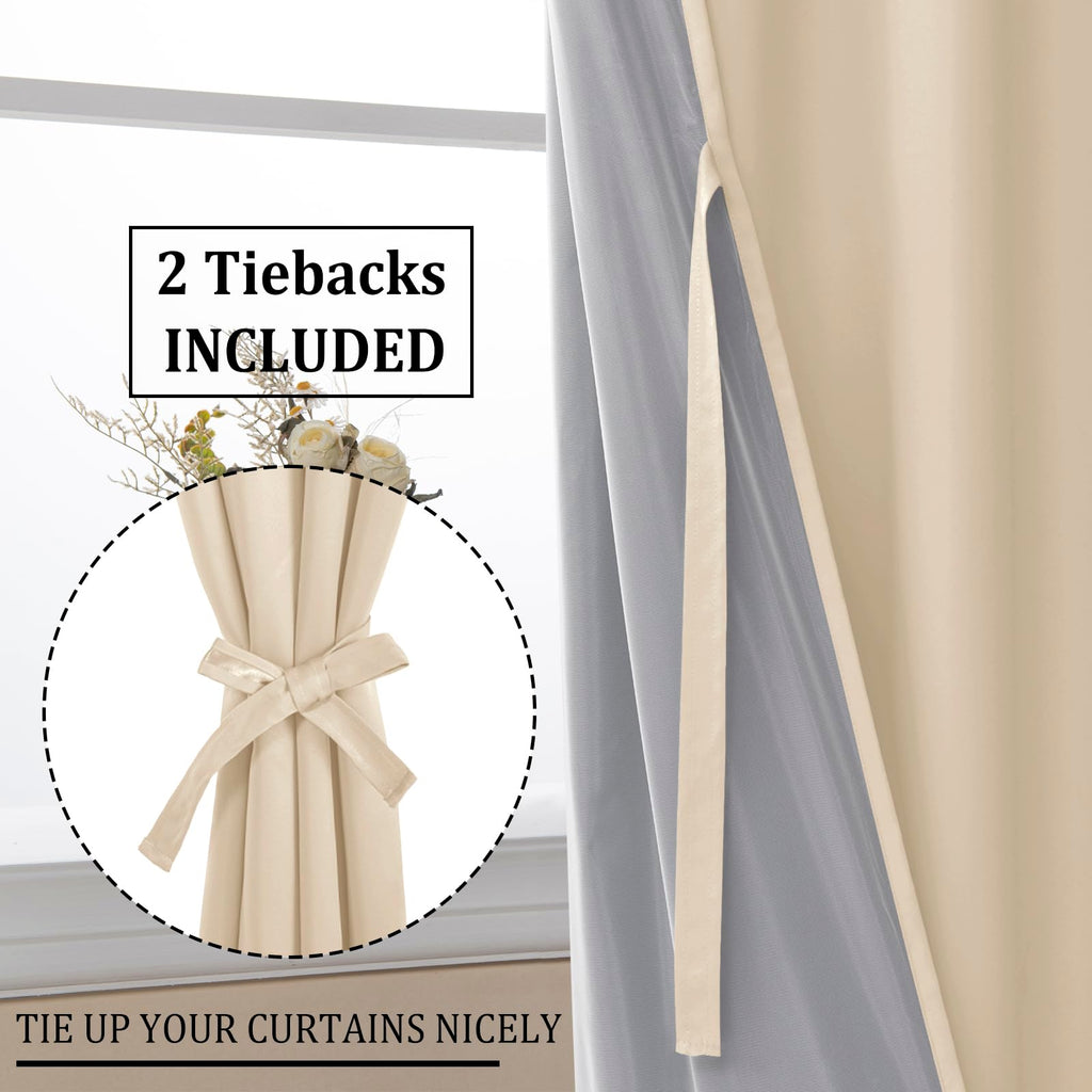 DWCN 100% Blackout Curtains with Tiebacks, Set of 2 Panels