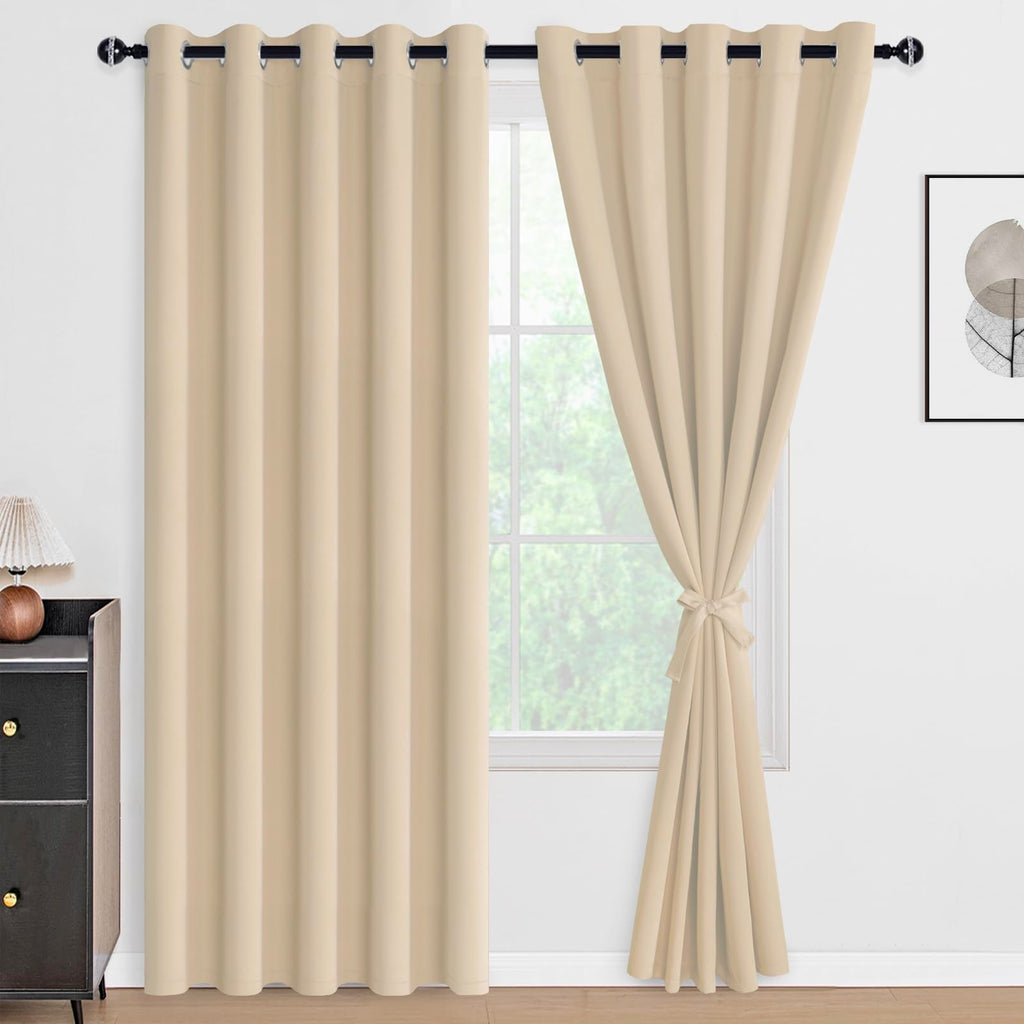 DWCN 100% Blackout Curtains with Tiebacks, Set of 2 Panels