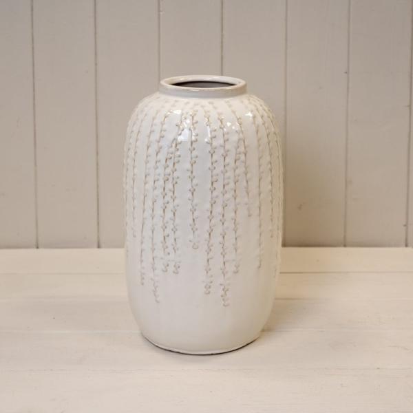 Large Cream Ceramic Ribbed Vase 29cm High