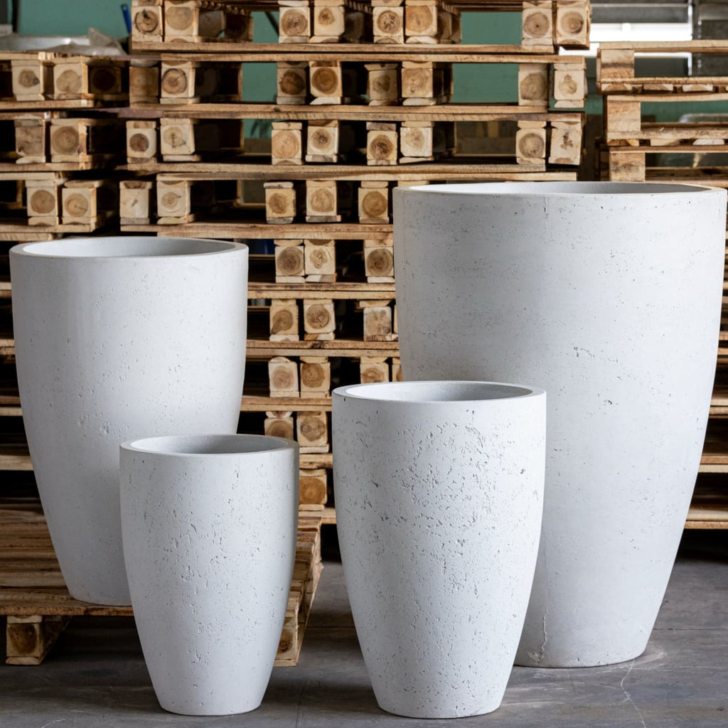 Vessara | White Mist – 62cm Extra Large Tall Concrete Planter – 32L Vase-Style Plant Pot